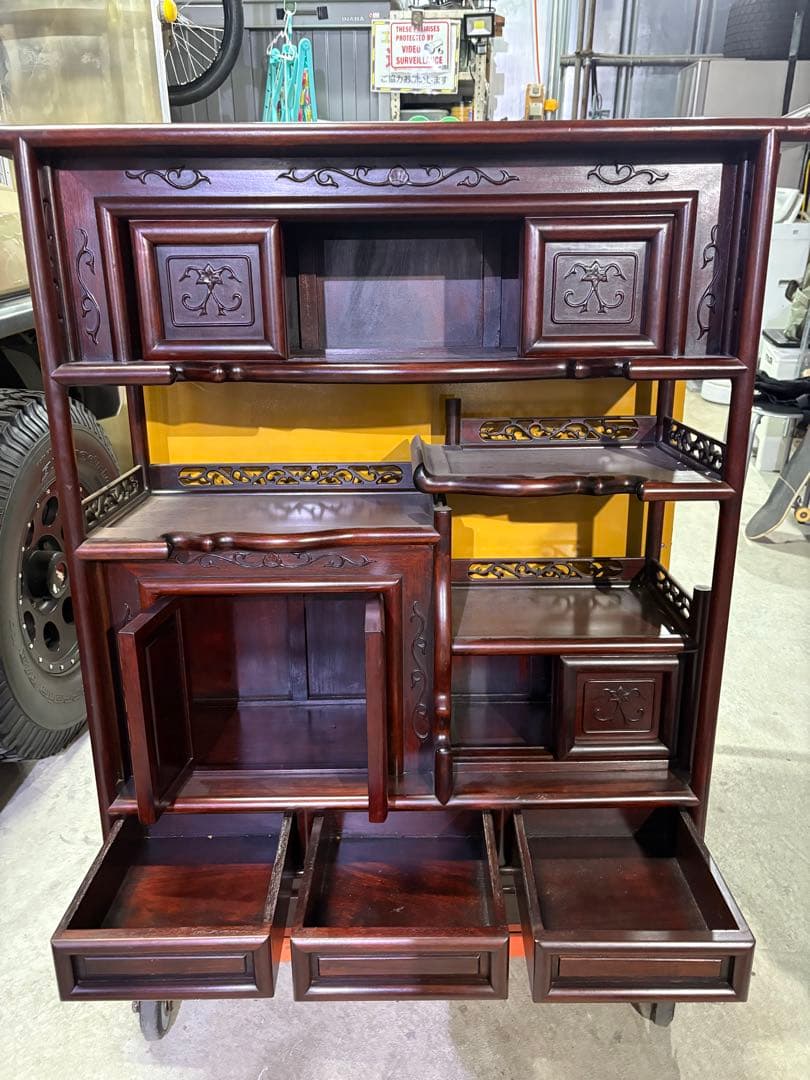 埼玉発 紫檀 茶箪笥 アンティーク 違い棚 唐木 和家具 昭和レトロ