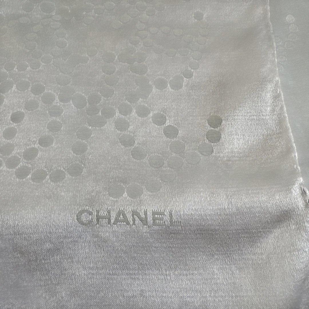 CHANEL ライトブルー ドット柄 ストール スカーフ