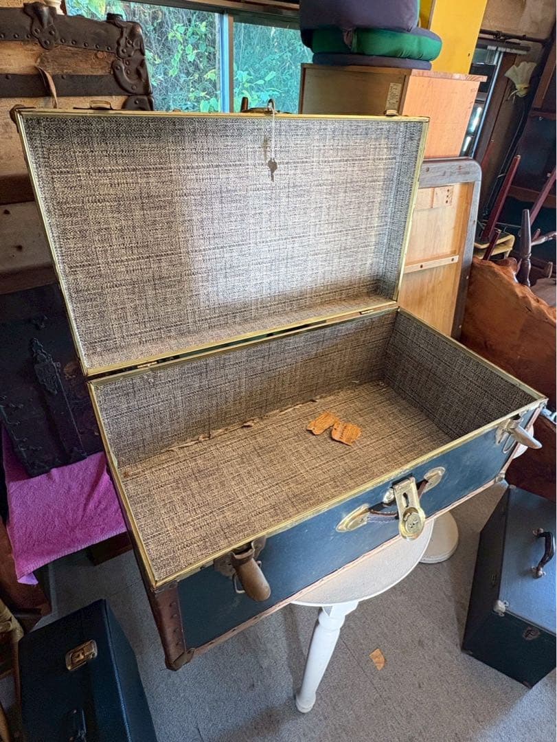 1950-60s アメリカ製 大型スチーマートランク 実使用タグ付 鍵付き