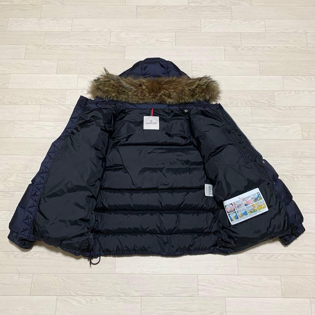 美品 MONCLER マルク 1 ネイビー ファーフード ダウン4D208