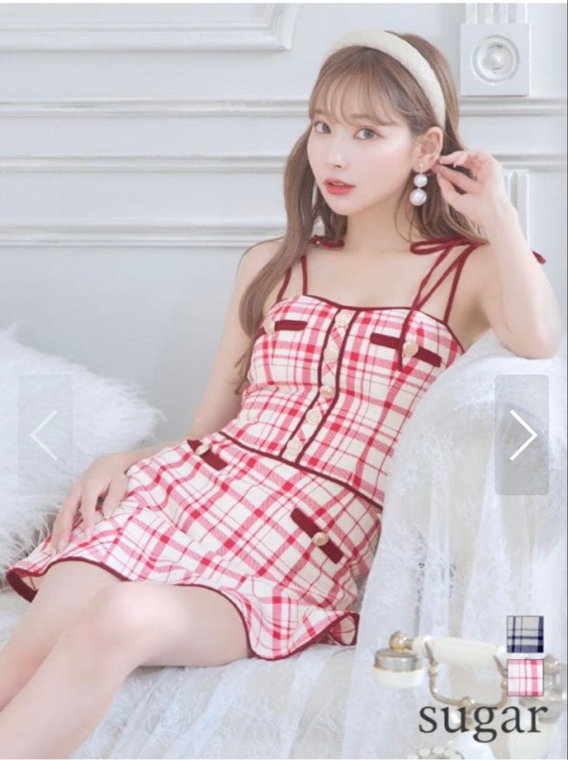 ROBE de FLEURS × sugarコラボ商品　赤チェックドレス ☆予約商品☆【11月上旬入荷予定】【XSサイズあり】チェック柄
