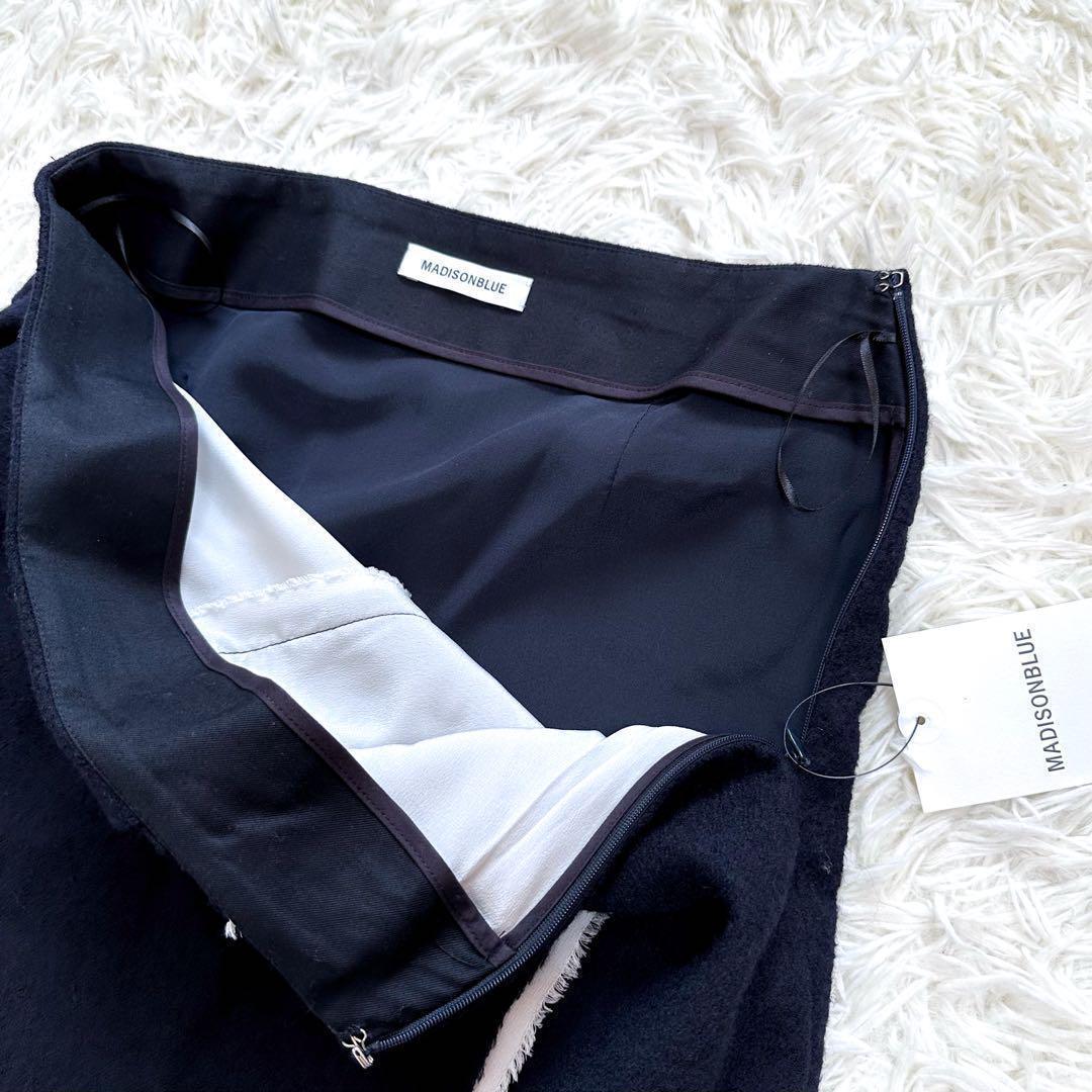 新品同等【23AW】マディソンブルー 縮絨 ラップスカート ネイビー タグ