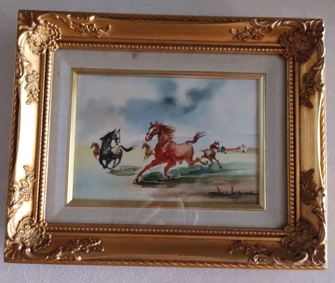 三上隆彦 馬 絵 金額縁 本物 馬の三く上 サラブレッド 競走馬 三上隆彦 馬 絵 金額縁 本物 馬の三く上 サラブレッド 競走馬