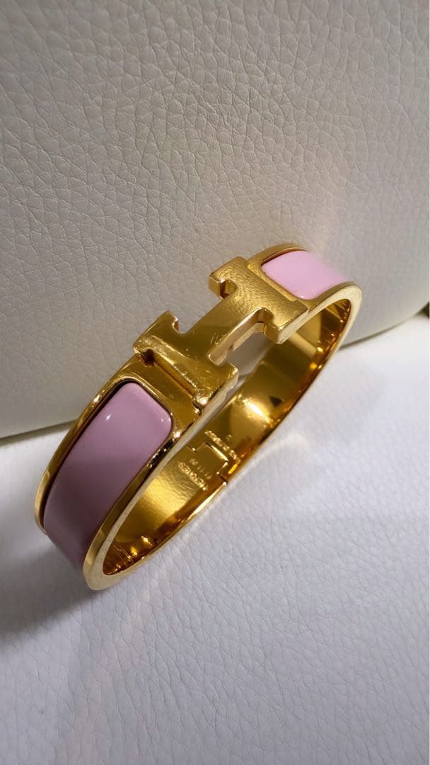 HERMES ゴールド ピンク バングル エルメス ブレスレット クリック H