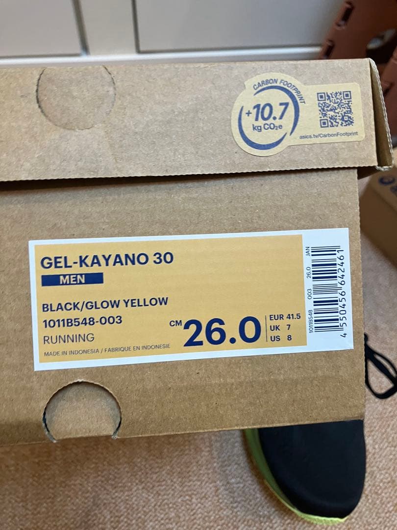 新品 アシックス ゲルカヤノ 30 ブラック/イエロー 26.0cm