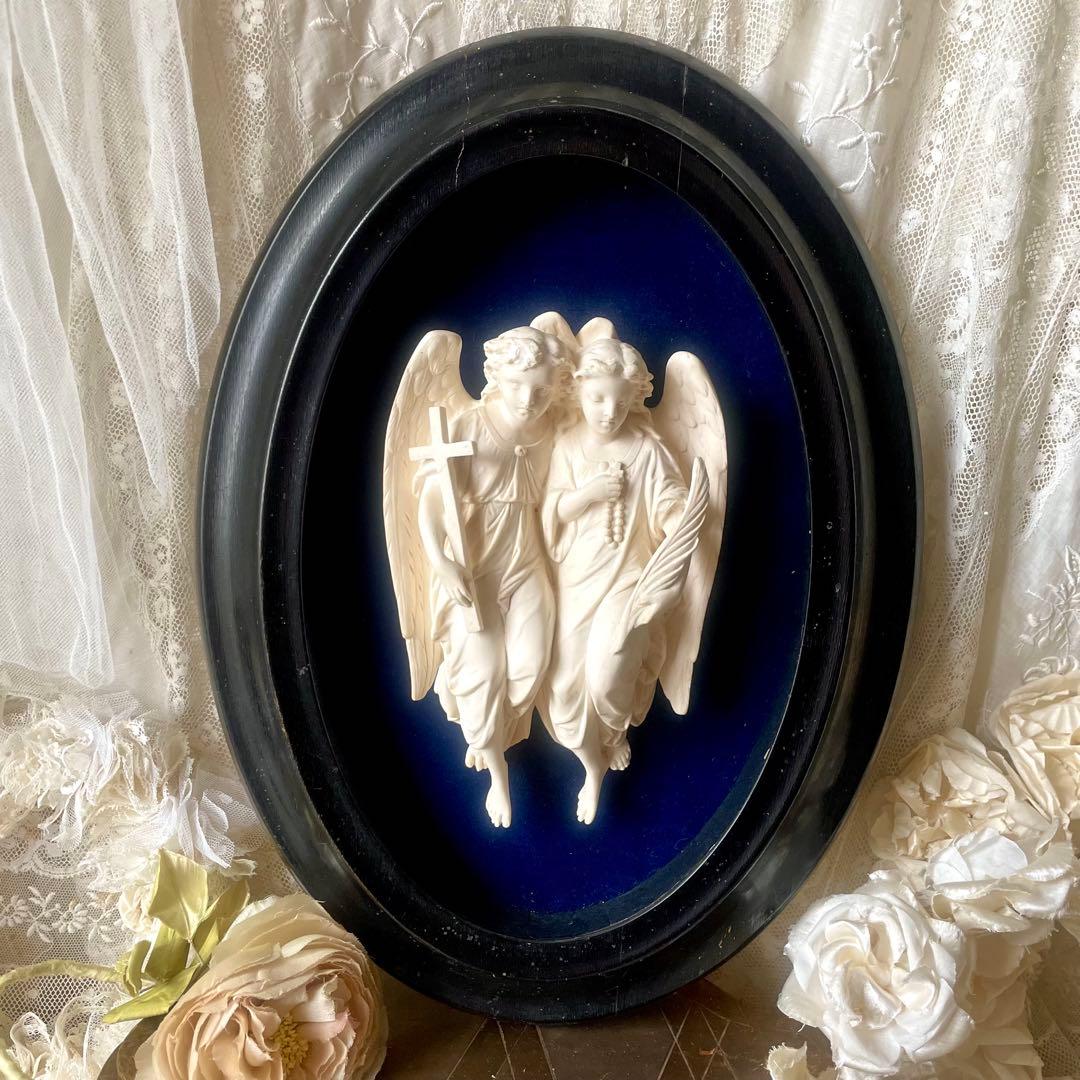 2人の天使のメダイヨン エンジェル フランスアンティーク オーバル