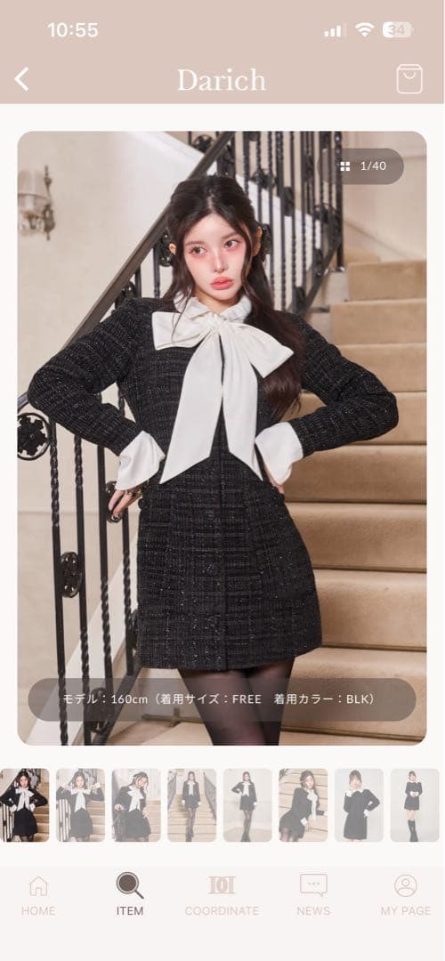 DarichクラシカルボウタイツイードミニワンピースblackFL ダーリッチ Darich クラシカルボウタイツイードミニワンピース