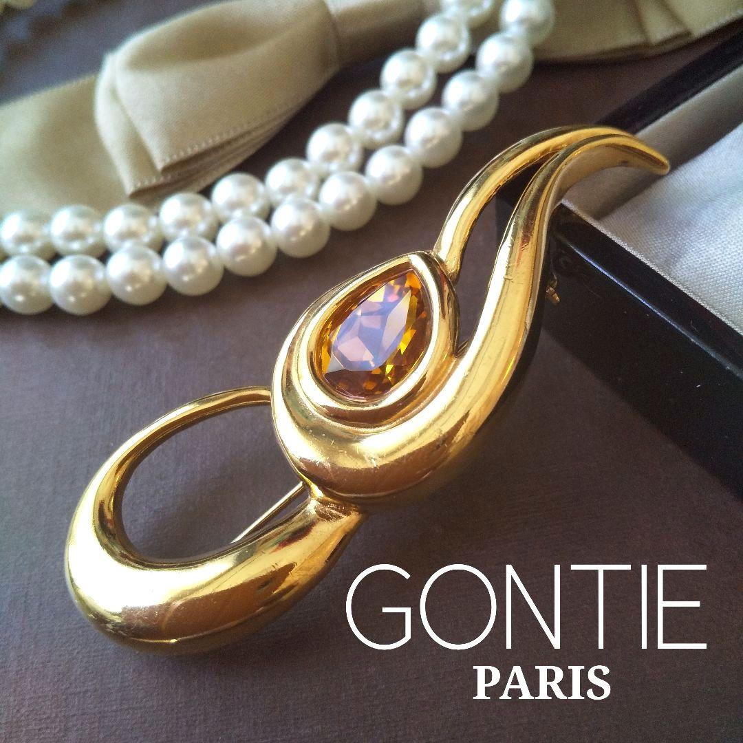フランス GONTIE PARIS アンバー ゴールドブローチ ヴィンテージ