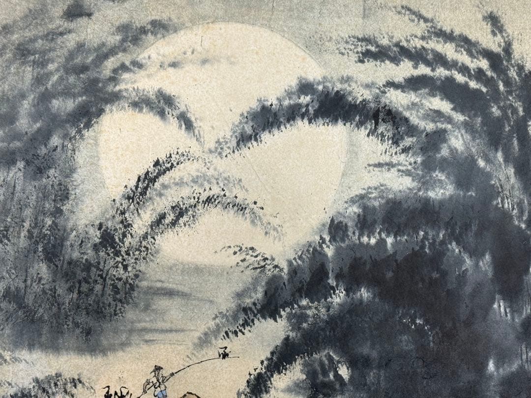中国 蘇州画家 江和汀作 蘇州月夜 肉筆 水墨画 表具前 送料込み251211