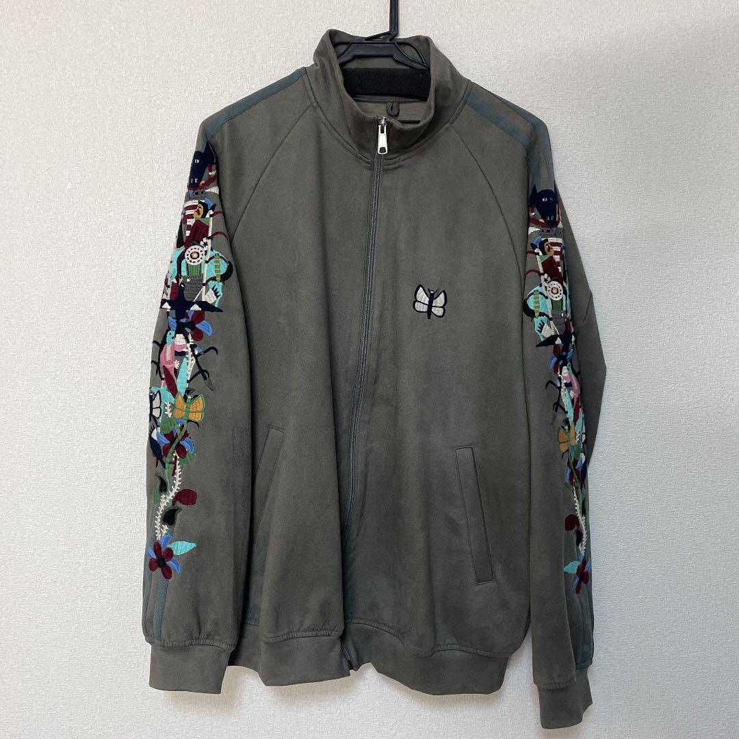 chaos embroidery suede track jacket