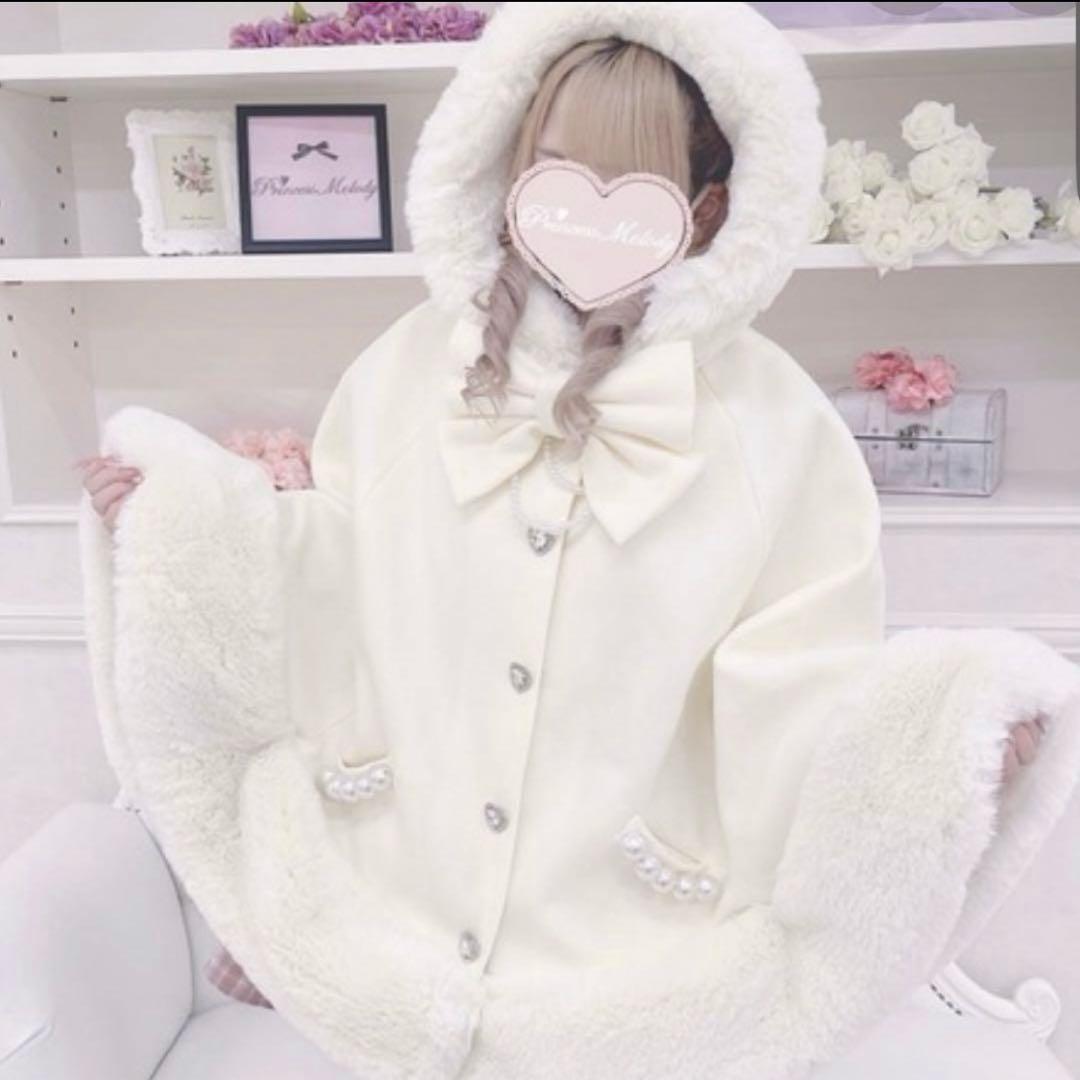 MARS ポンチョ リボン付きボリュームファーフードケープコート ケープ コート セール】リボン付きボリュームファーフードケープコート（ポンチョ