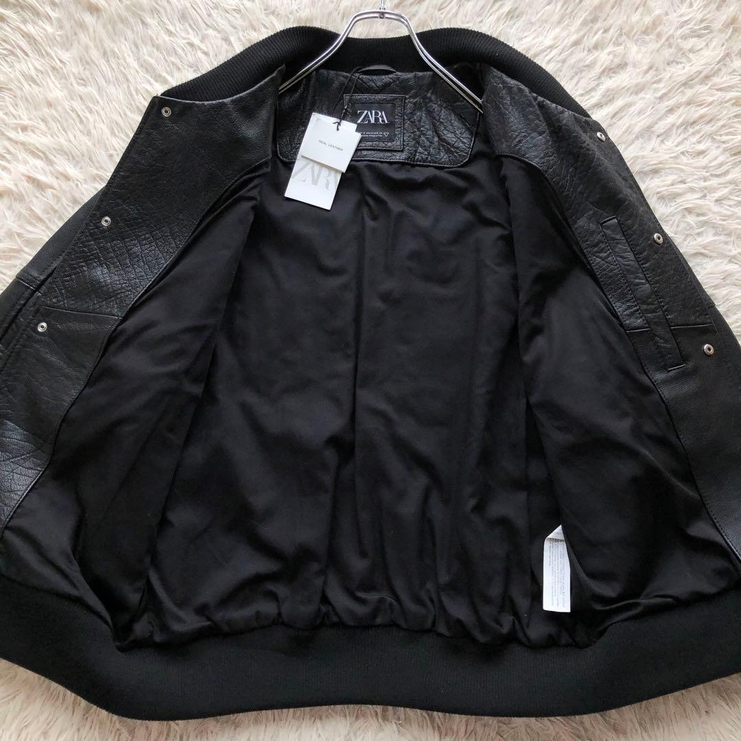 新品未使用 L相当 本革オールレザー】ザラ スタジャン 黒 水牛 刺繍