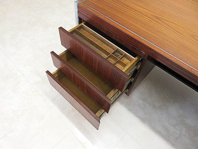 希少品/ヴィンテージ Knoll/ノール/ノル ローズウッド材デスク 両袖机