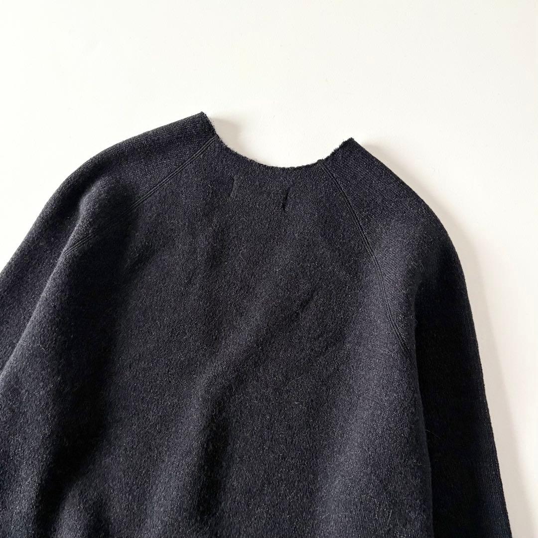 nume ヌメ ウール100% ノーカラー ニット ロングコート カーディガン