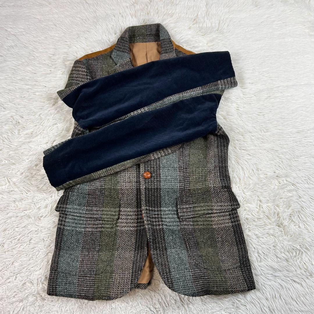 極美品 ハリスツイード FAT パッチワーク テーラードジャケット グレー