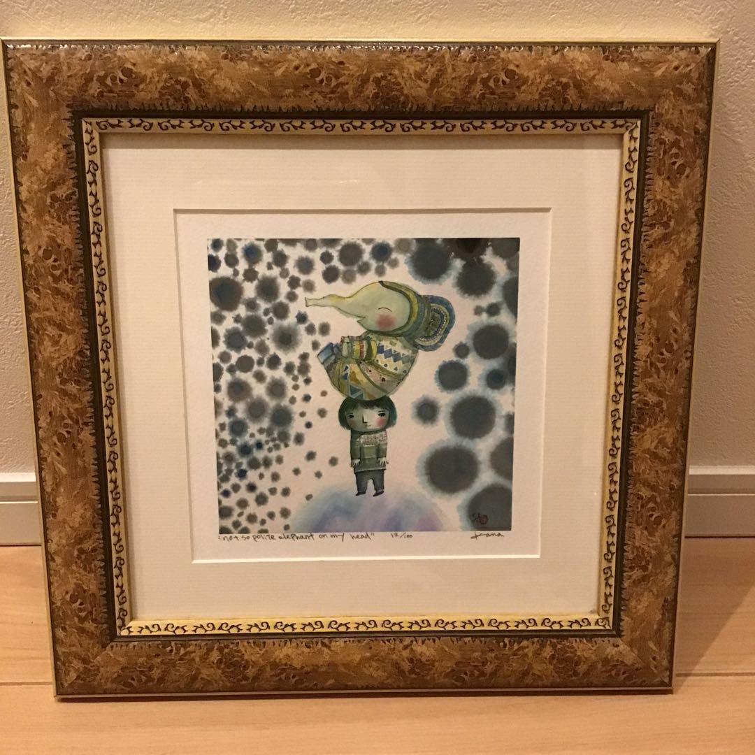 透明水彩画原画「キバナコスモスのフィールド02」額縁付F4サイズ