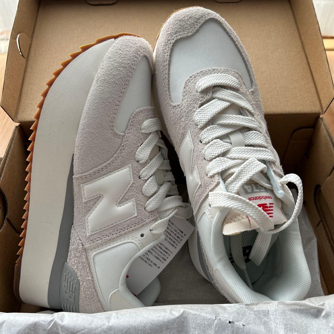 ニューバランス 574+ WL574Z QD B 厚底 スニーカーライトグレー - メルカリ