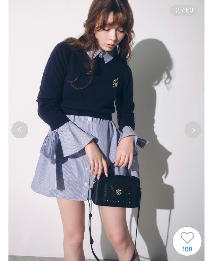 スナイデル　今期新作　ニットセットブローチ付きミニシャツワンピース ニットセットブローチ付きミニシャツワンピース(ミニワンピース