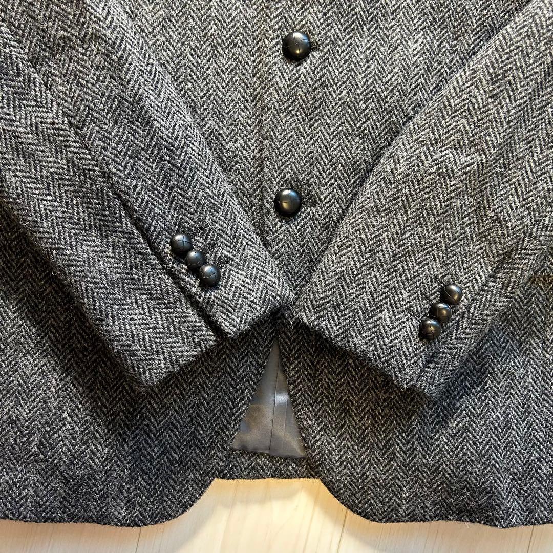 ハリスツイード 3つボタン テーラードジャケット ヘリンボーン グレー
