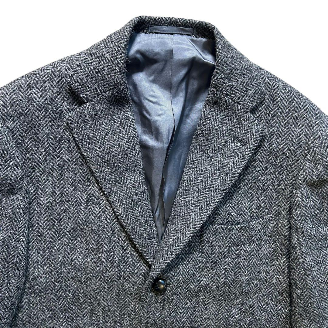 ハリスツイード 3つボタン テーラードジャケット ヘリンボーン グレー