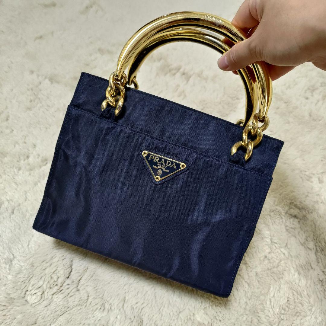 PRADA トライアングルロゴ ミニハンドバッグ ブラック ゴールド PRADA QUILTED NAPPA GOLD TRIANGLE SHOULDER BAG 1BD333 BLACK | eBay