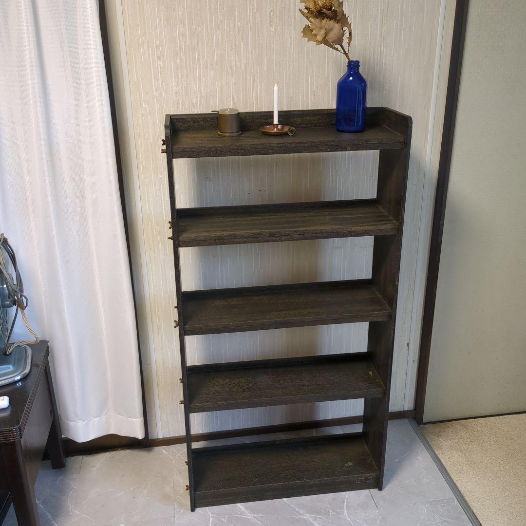 アンティークダークグリーン木製5段本棚 オープンラック