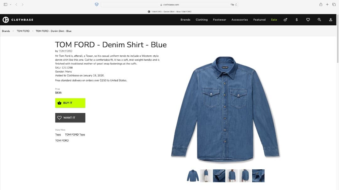 20SS TOM FORD デニムウェスタンシャツ - メルカリ