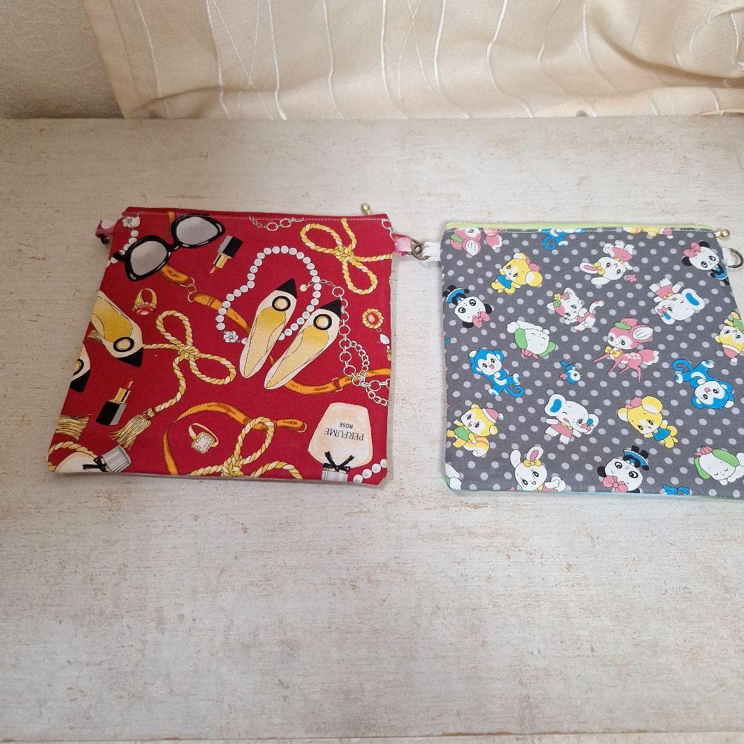 激レアパネル生地 ハンドメイド フラットポーチDカン付き