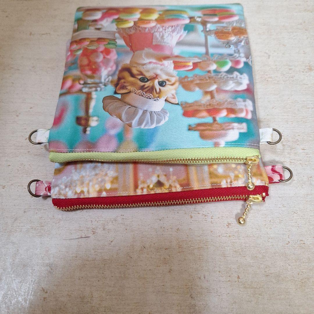 激レアパネル生地 ハンドメイド フラットポーチDカン付き