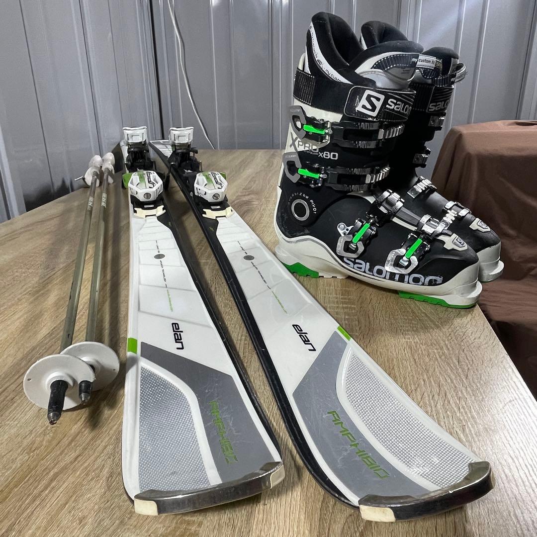 elan168cm SALOMON26/26.5cmストック付きスキーセット 大人スキーセット 板elan168cm ブーツ サロモン27.5cm 大人スキー