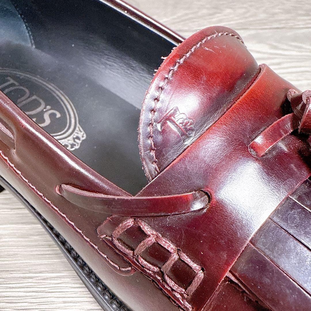 美品 トッズ タッセルローファー フリンジ バーガンディ 36 本革