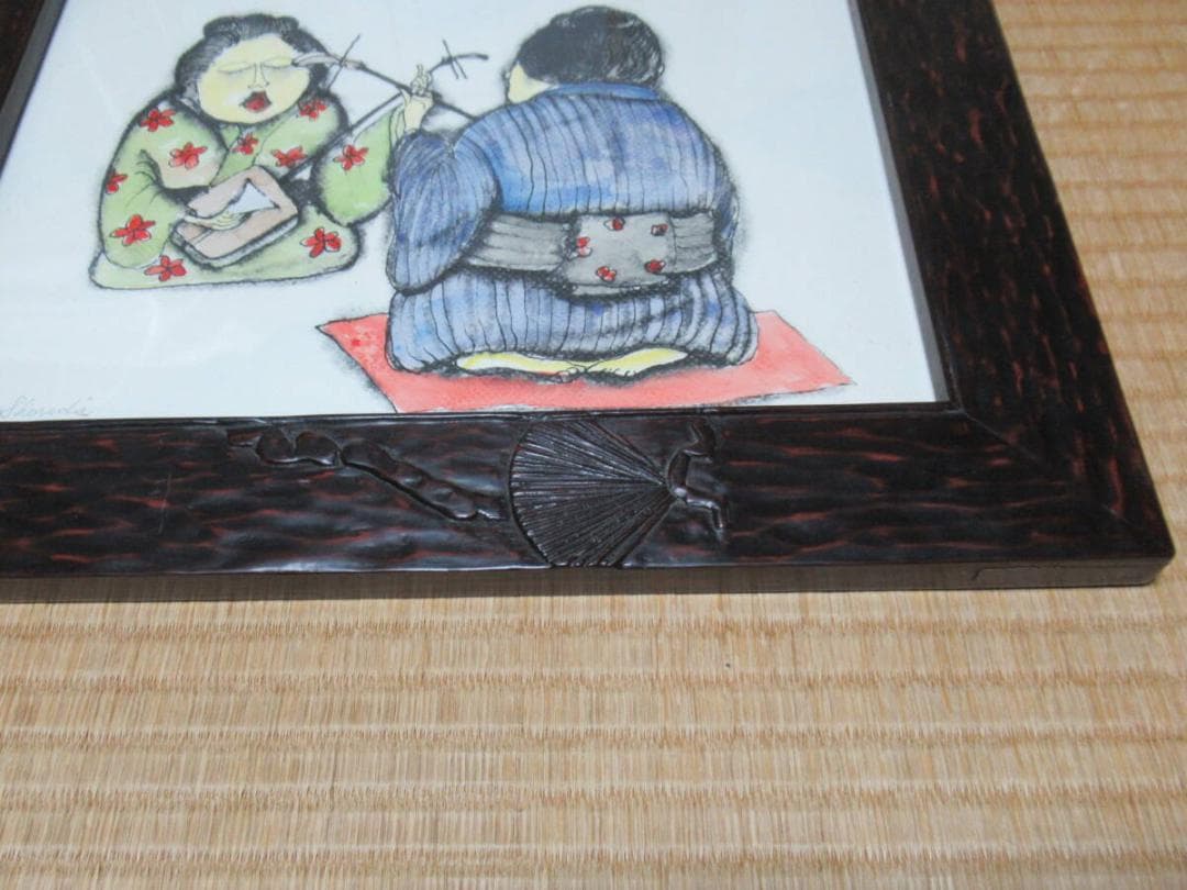 真作保証 1970年代 鎌倉彫額 斎藤真一 津軽瞽女 二人の老婆 直筆