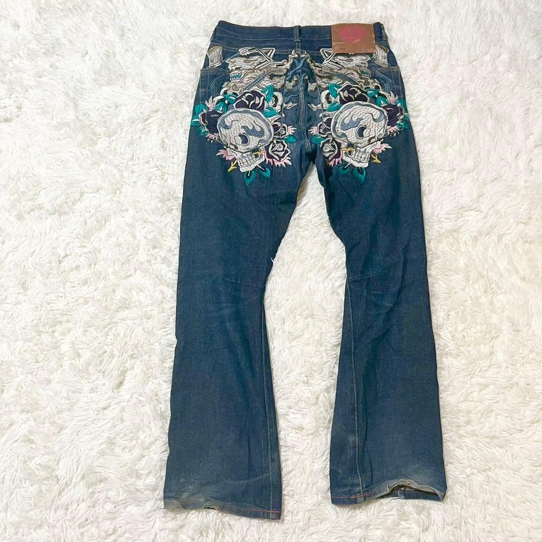 Ed hardy エドハーディ デニムパンツ スカル 骸骨 刺繍 Y2K