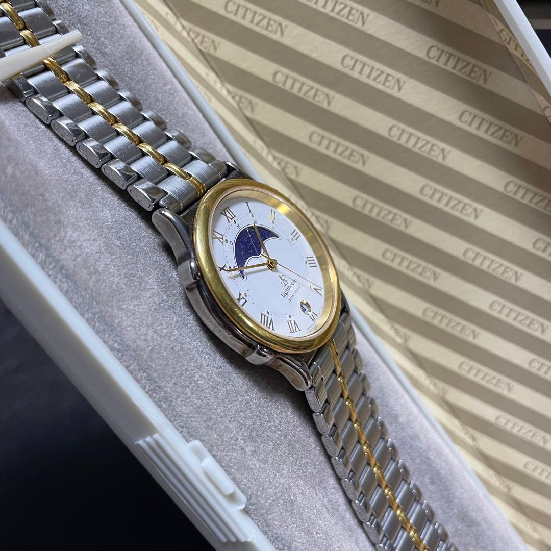 送料無料 美品 CITIZEN ライトハウス ムーンフェイズ 腕時計 6185