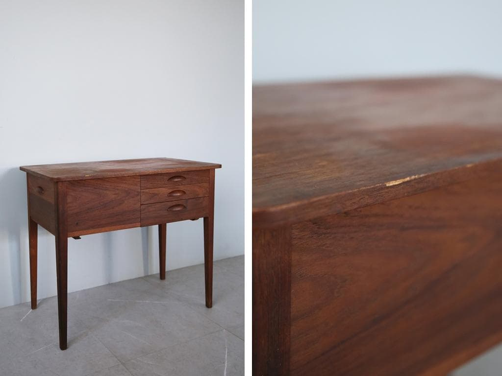 英国アンティーク木製ソーイングテーブル/裁縫箱/机/メイクボックス(92-54)