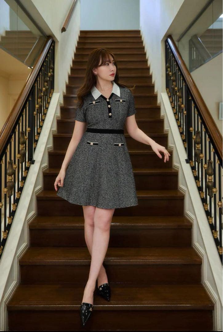 ワンピース herlipto San Rocco Tweed Knit Dress ノーブランド Her lip to ハーリップトゥ SAN ROCCO TWEED KNIT DRESS