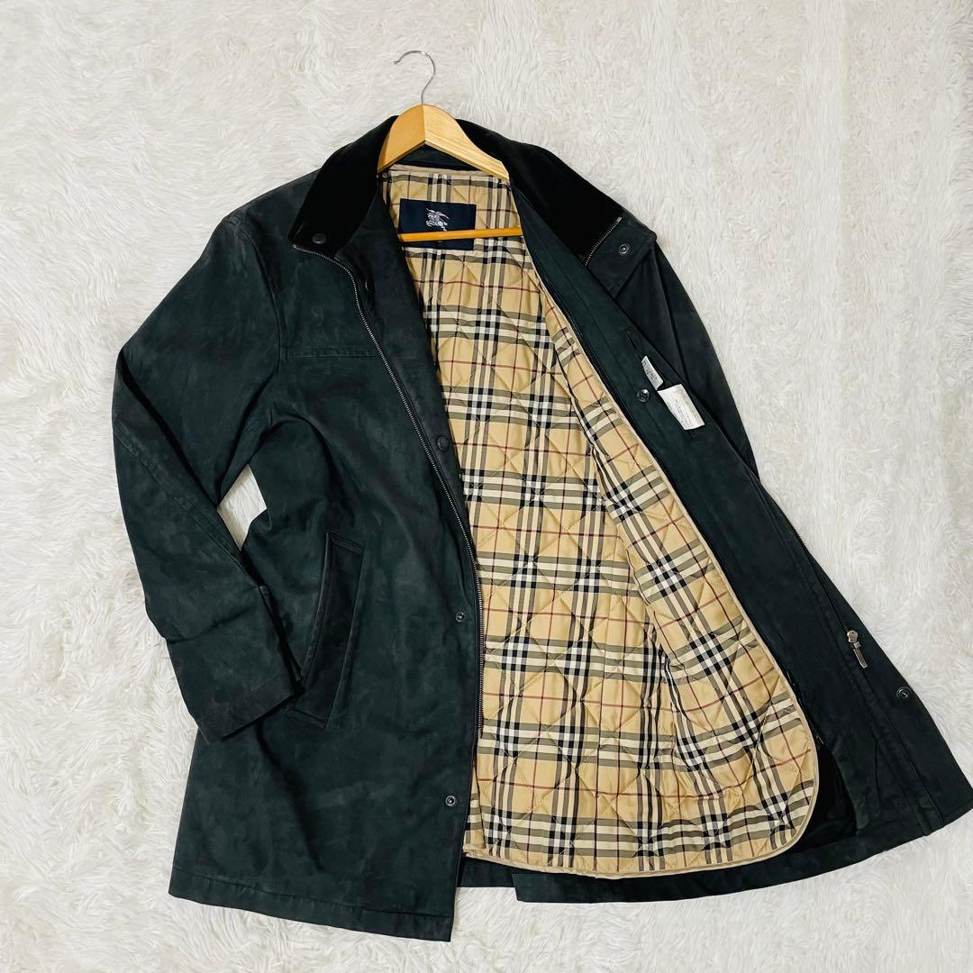 バーバリーロンドン　フェイクレザー　ステンカラーコート　ノバチェックライナー　L バーバリーロンドン フェイクレザー ステンカラーコート ノバチェック