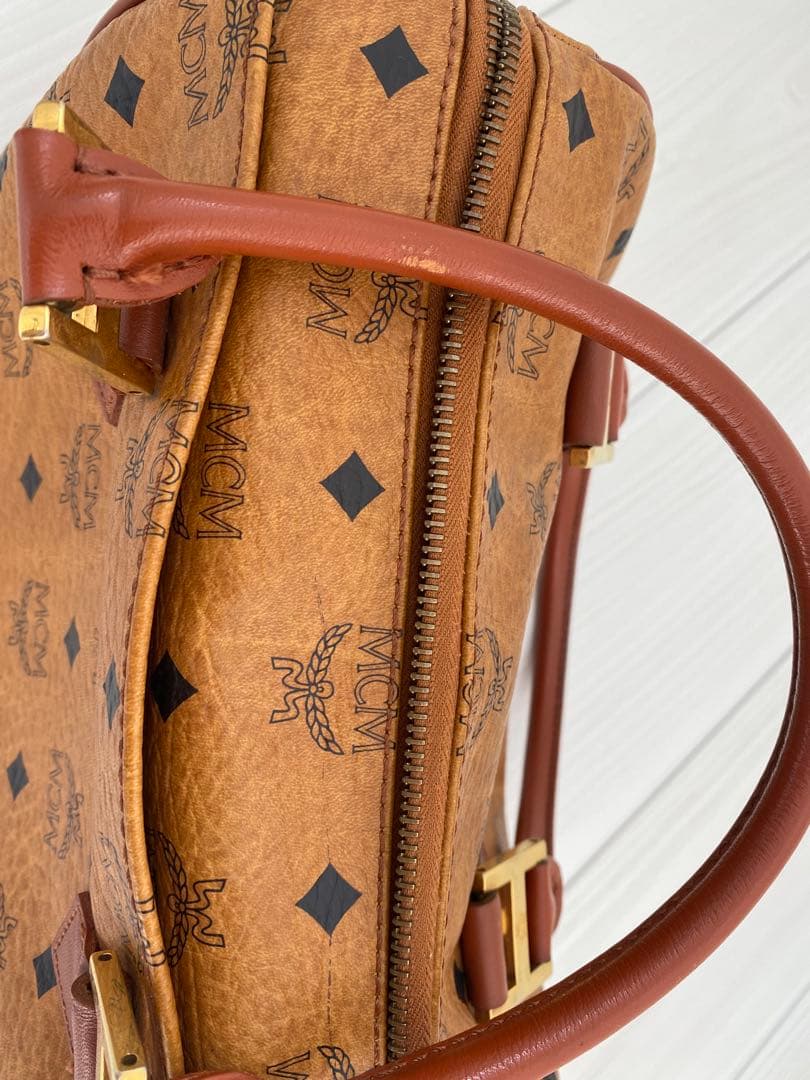 美品】MCM☆シボ革 ミニボストンバッグ ブラウン レザー