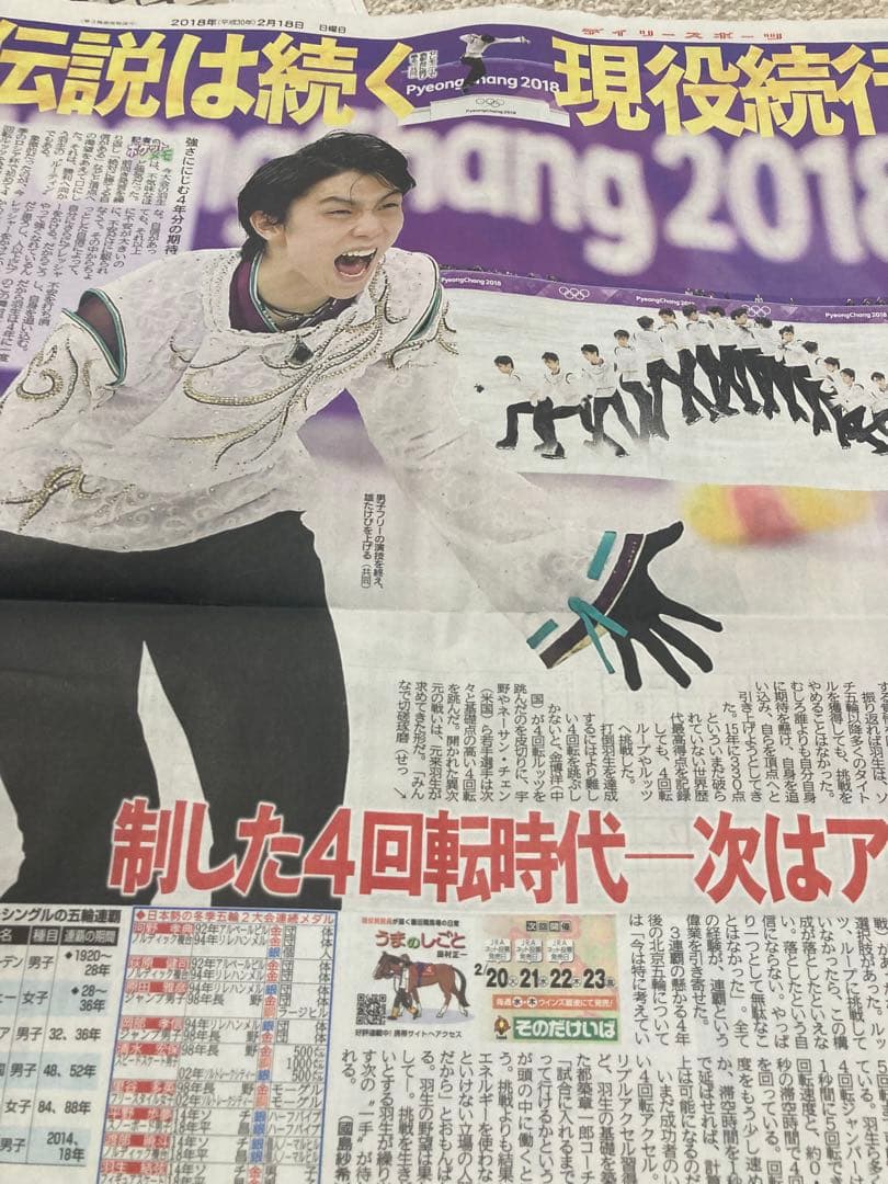 羽生結弦 スポーツ新聞 5紙 平昌五輪 金メダル スポーツ紙 2018.2.18