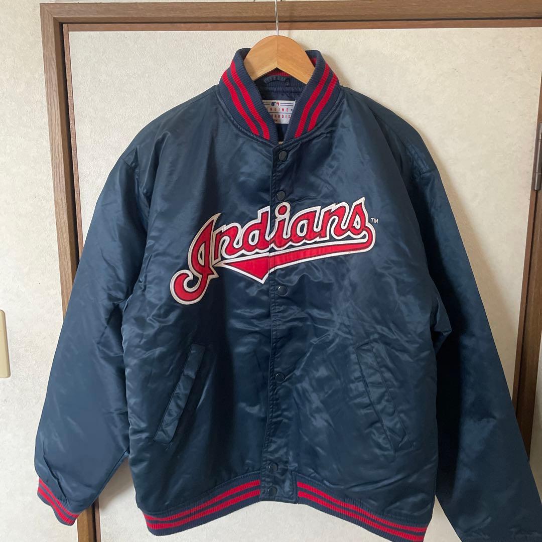 希少 90s~00s Indians スタジャン インディアンス MLB 旧ロゴ 希少