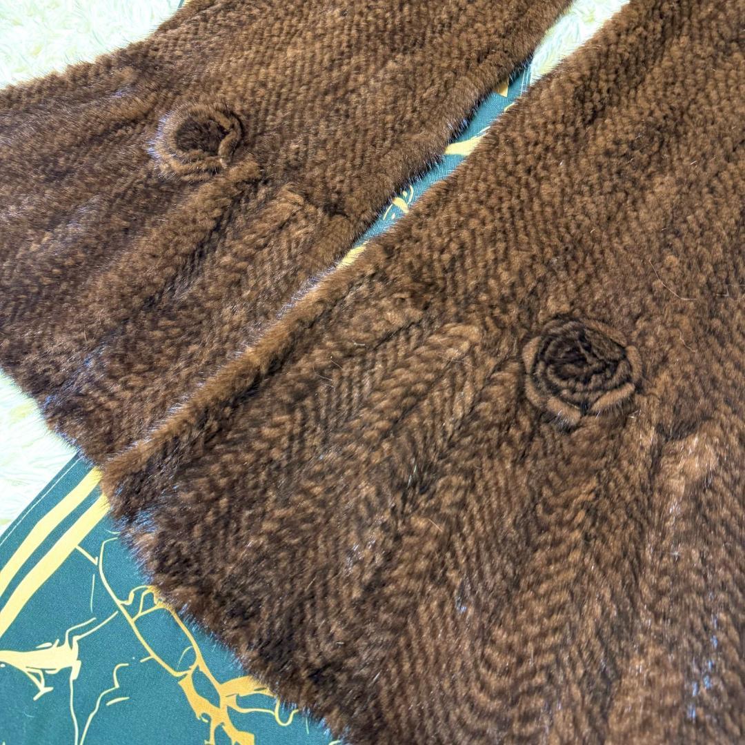 ミンク ショール ストール ブラウン デミバフミンク 軽量 バラモチーフ