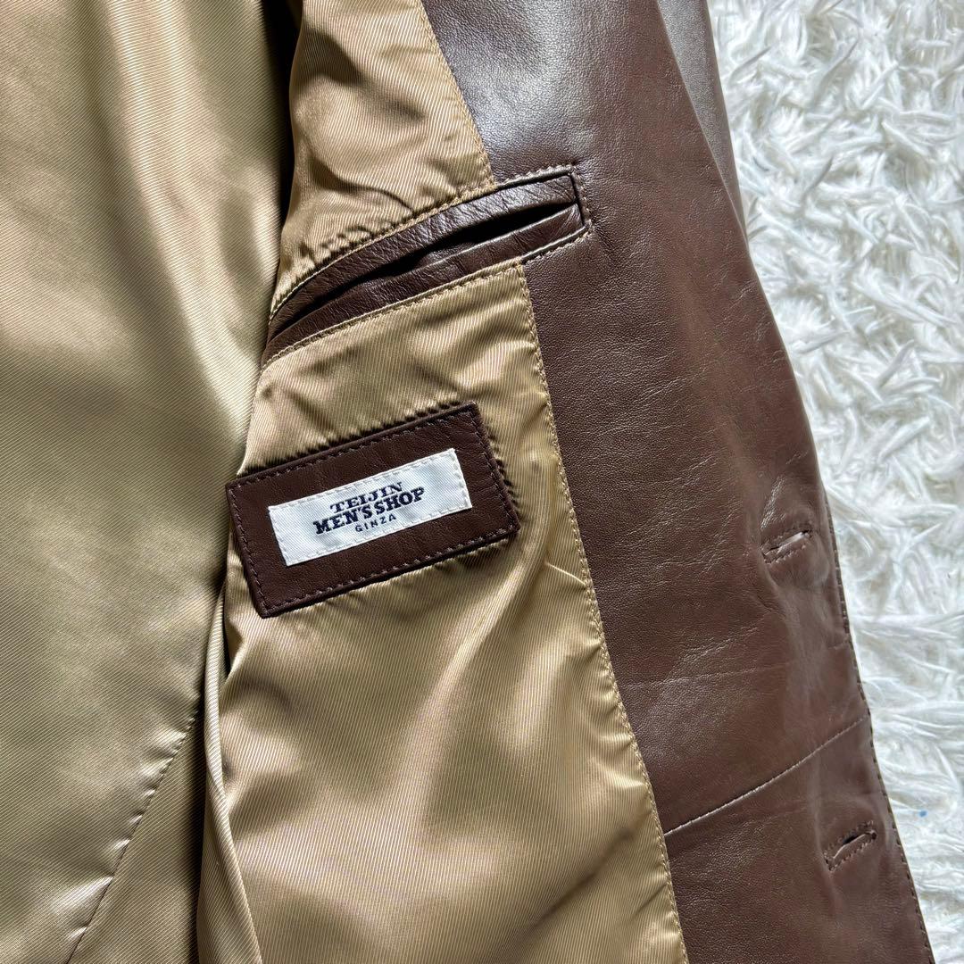 極美品】TEIJIN レザーテーラードジャケット 羊 ブラウン LL シープ