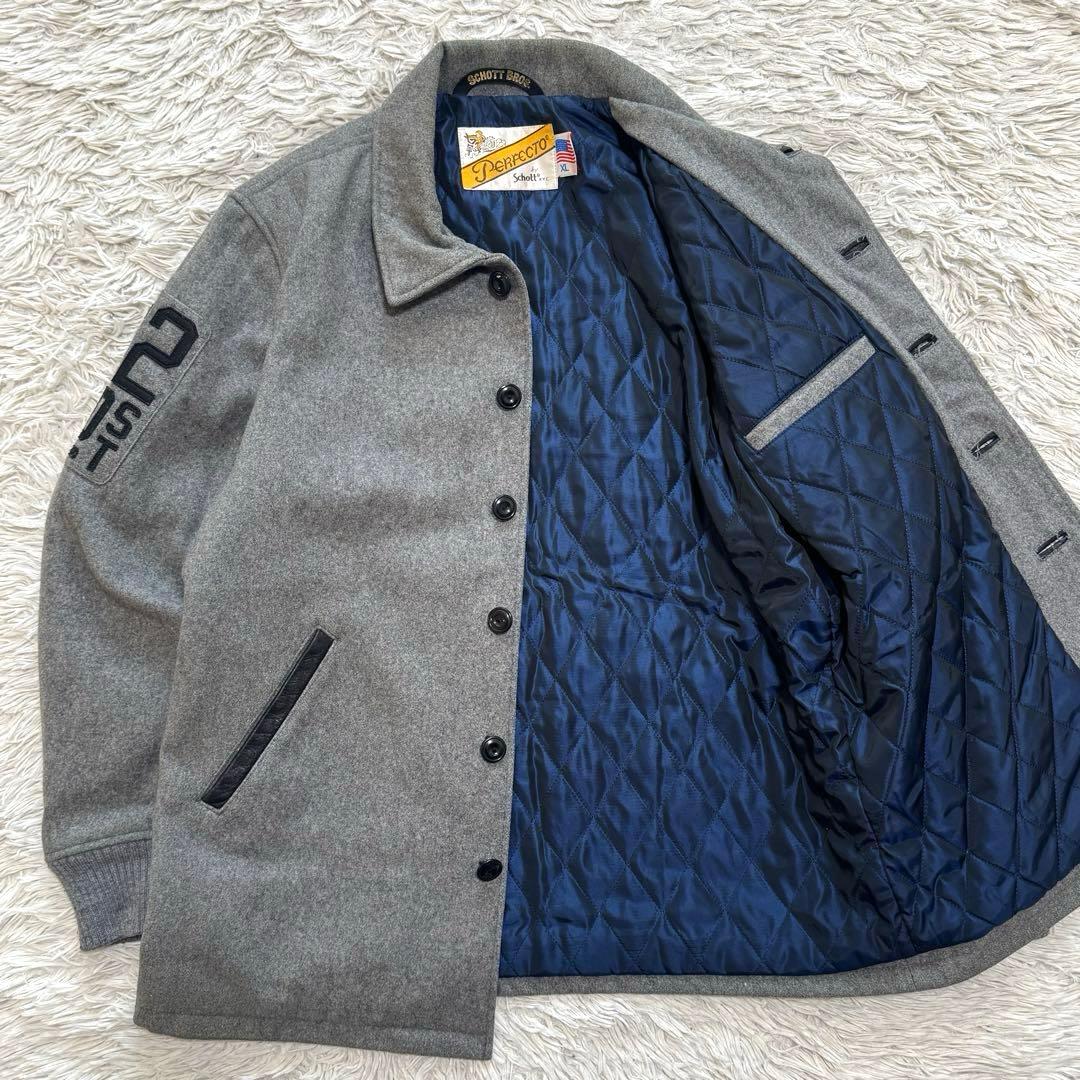 美品 ショット 肉厚 メルトン スタジャン ロゴワッペン XLサイズ グレー