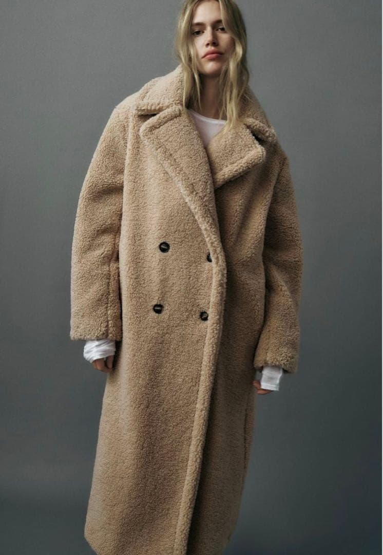 完売品ZARA エクストラロング フェイクボアコートテディベアコート M