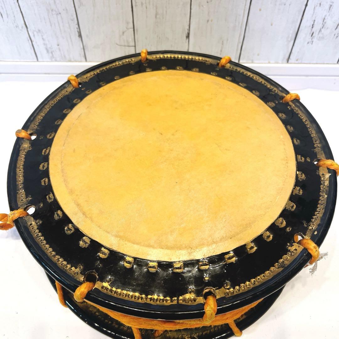 【希少】締め太鼓　蒔絵　和太鼓 35.5cm バチ付き　台座　和楽器　松　扇子