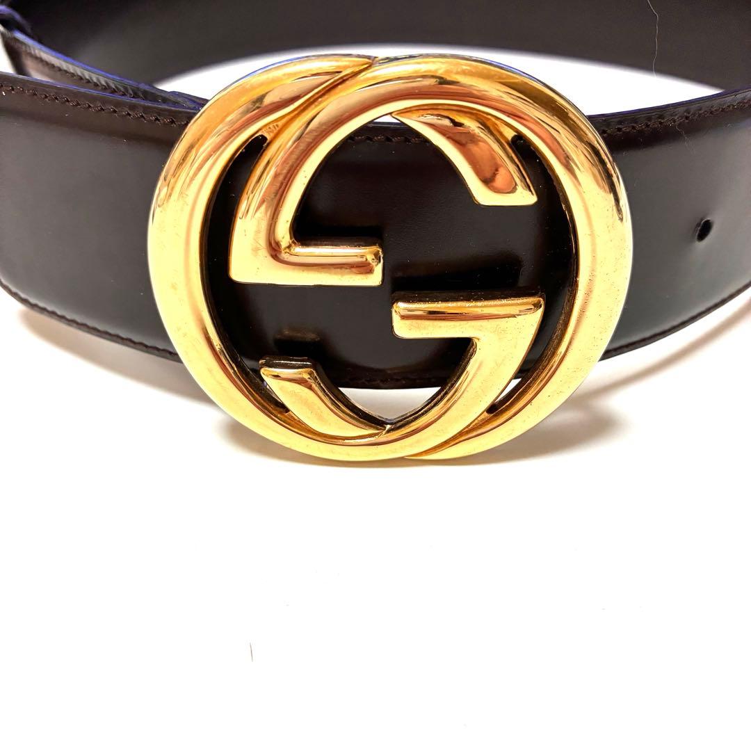 GUCCI インターロッキングベルト茶色ゴールド金具グッチ