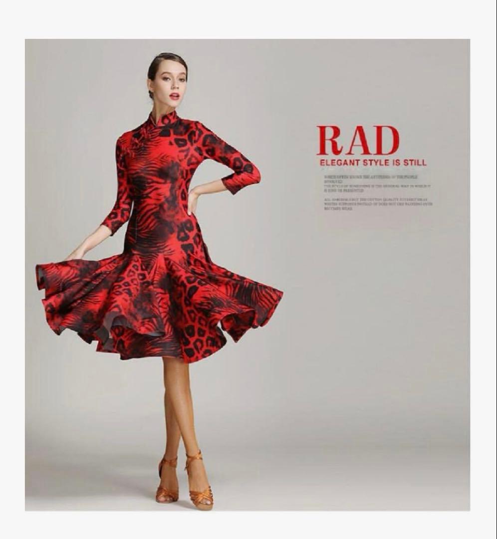 社交ダンス用ドレス】赤黒ヒョウ柄*デモ*レッスン☆ラテン☆Mサイズ