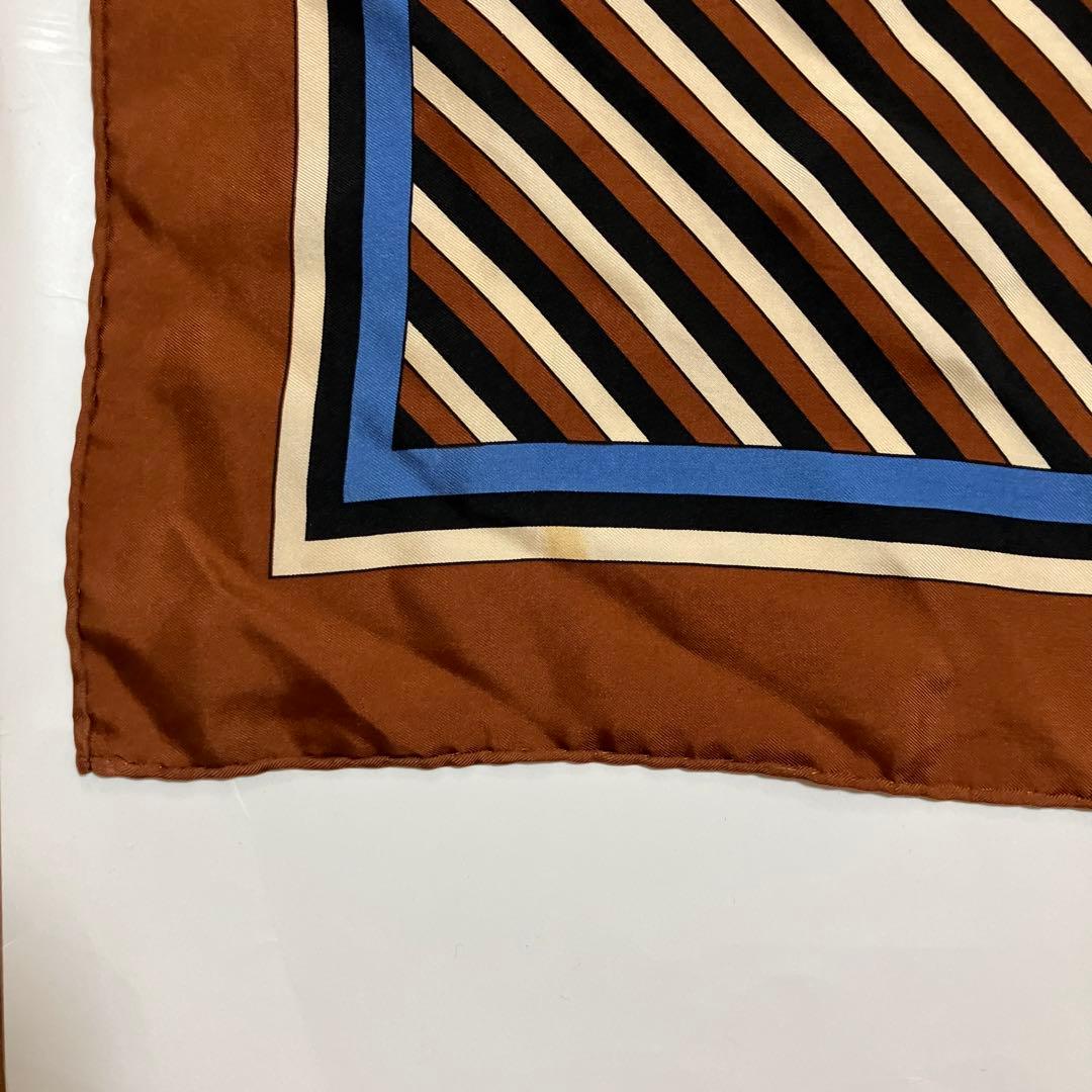 ビンテージ イヴサンローラン シルクスカーフ ブルー×ブラウン