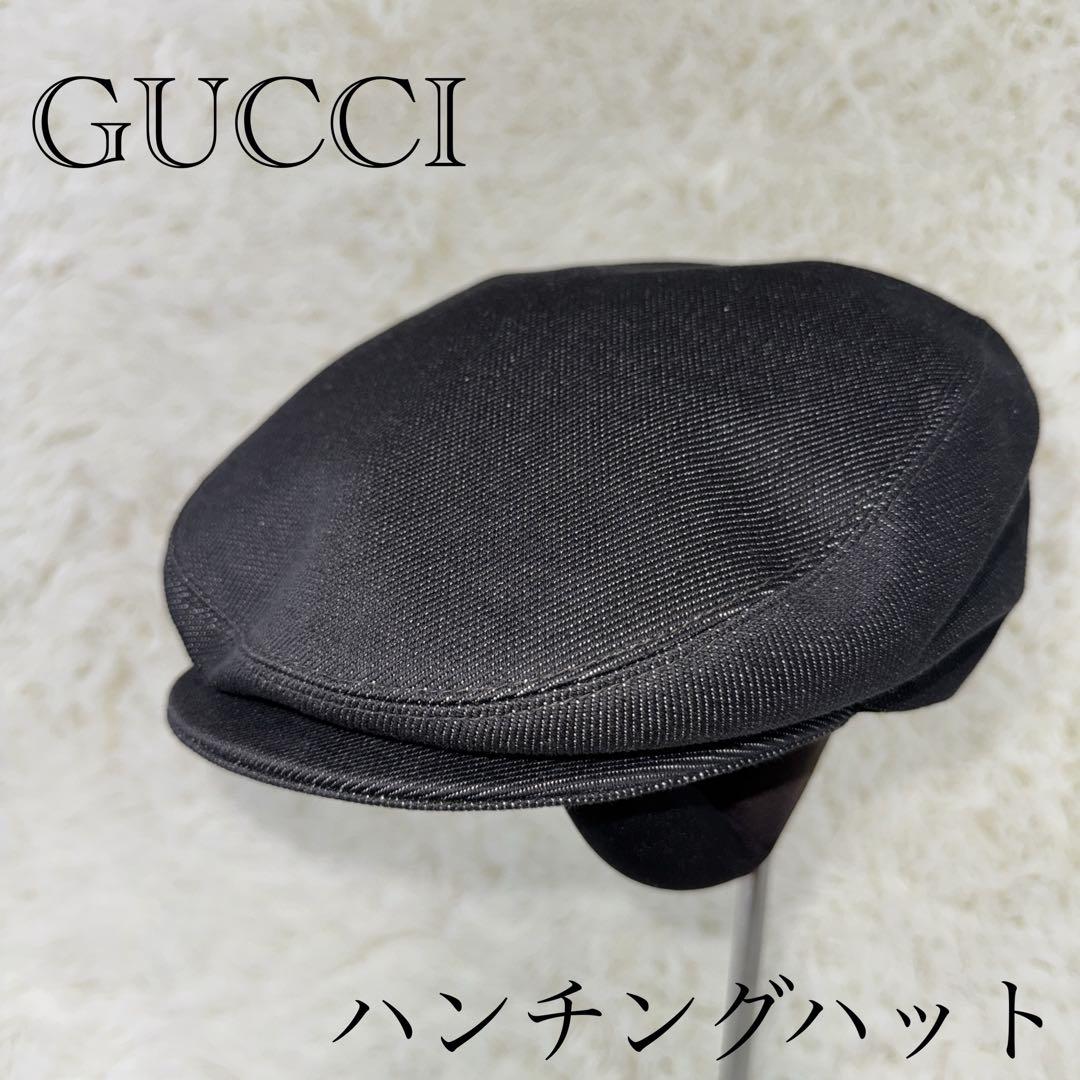 GUCCI グッチ　ブラック ハンチング　ハット　帽子　希少 GUCCI（グッチ） オールレザー ハンチング 帽子 S ブラック メンズ