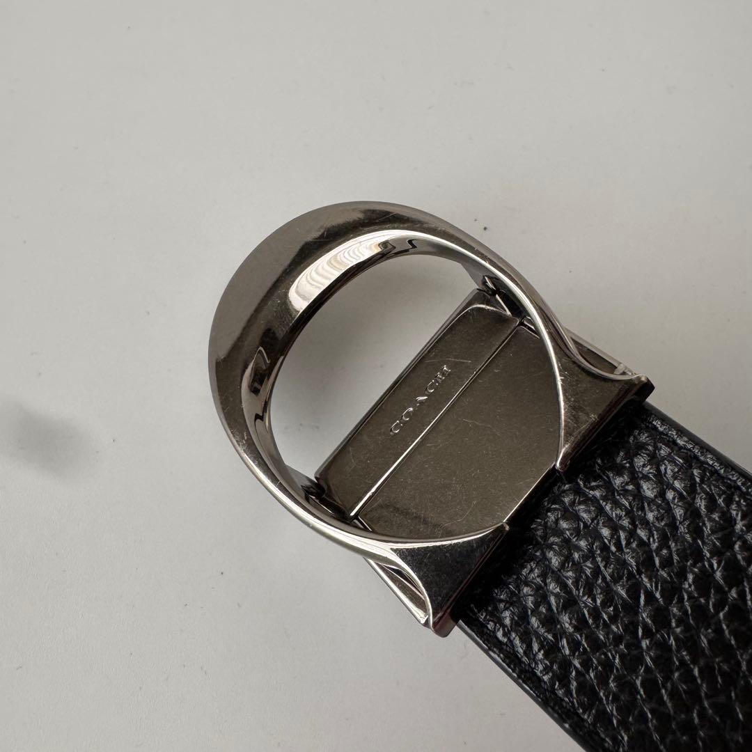 極美品】コーチ シグネチャー リバーシブル ベルト メンズ シボ革 黒